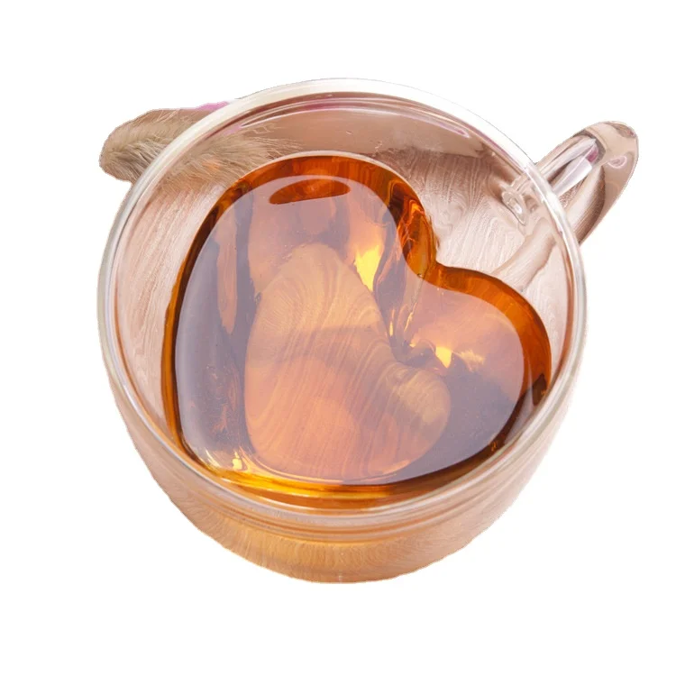 

Heart shape double wall glass mug coffee Insulated cappuccino tea glass cup