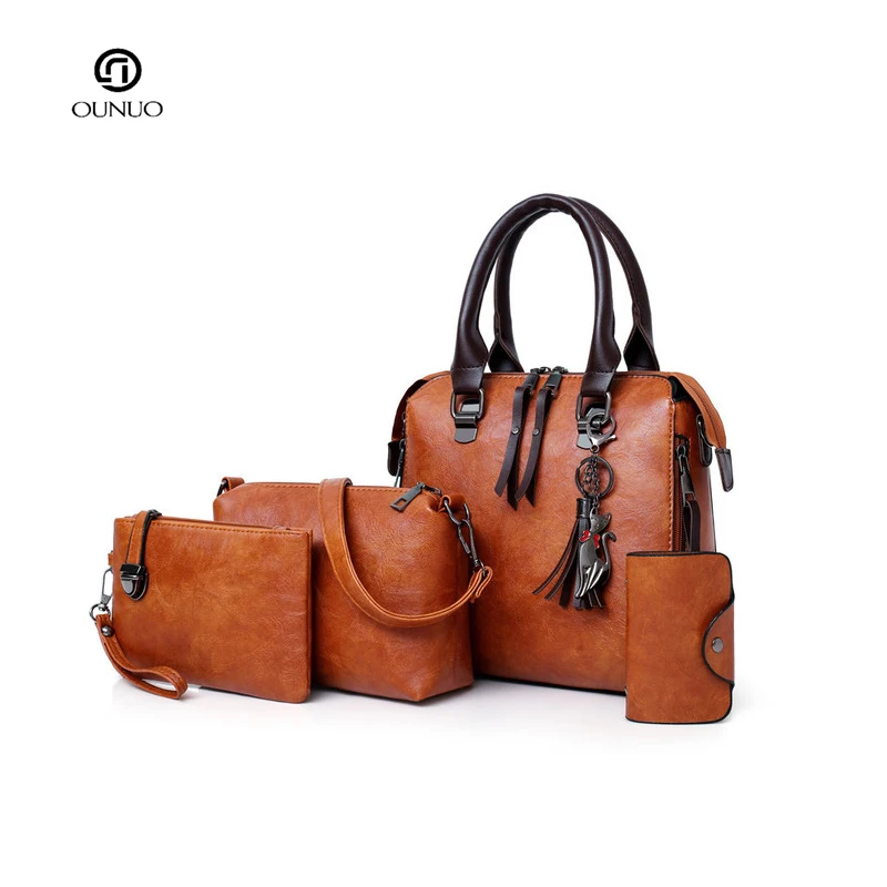 

Women Lightweight Purse Versatile Classic PU Large Top Handle Satchel Women Handbag Ladies Shoulder Bag Purse Set Faux Leather, 4 colors