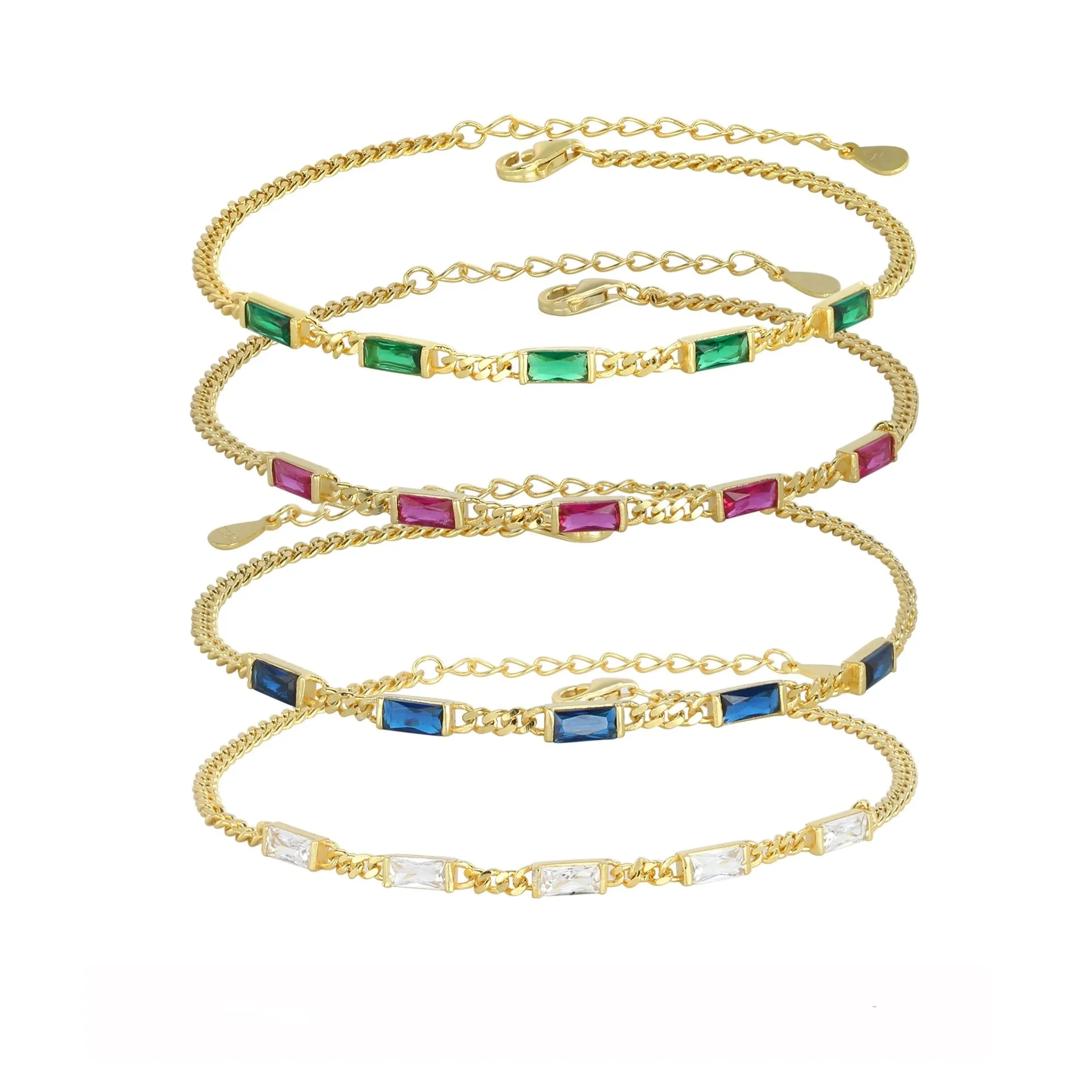 Fashion Jewelry French Style  S925 Sterling Silver Casual Square Zircon Bracelet Women Vintage Silver Chain Bracelet Wholesale