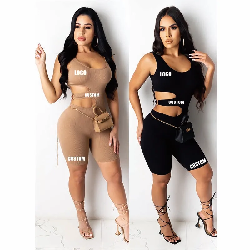 

Free Shipping Amazon's sleeveless hollowed-out women's tight solid-color jumpsuit