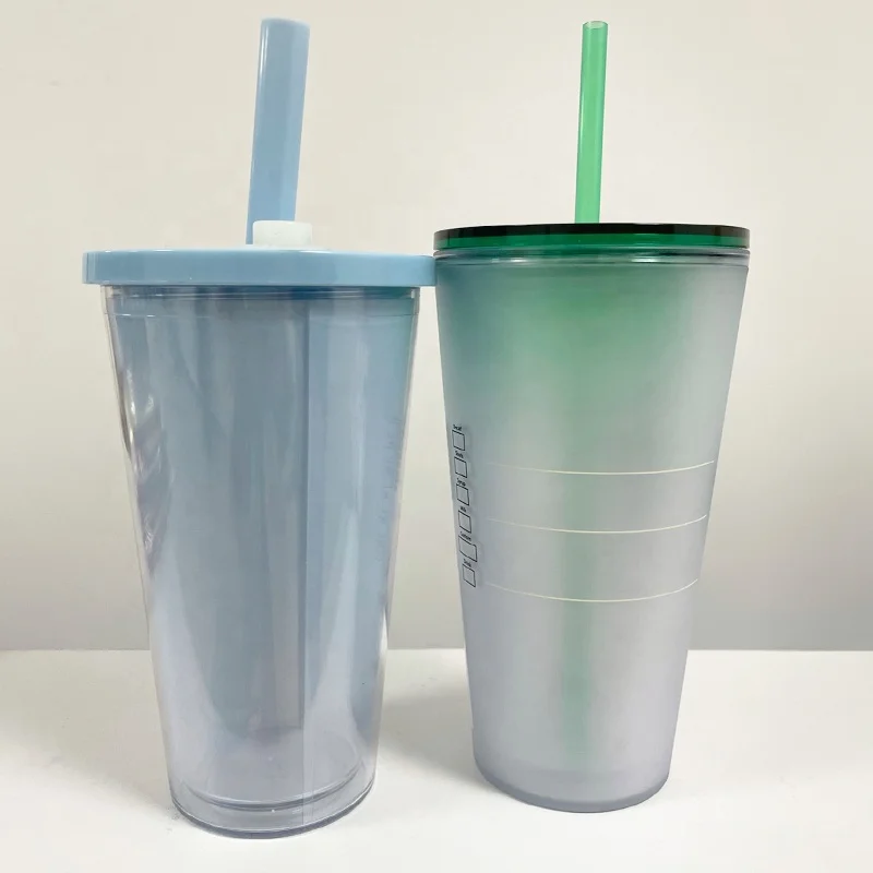 

Wholesale Custom Design Double Wall Milk Anti-scald Coffee Tumbler Plastics Cups Tea Cups With Straw