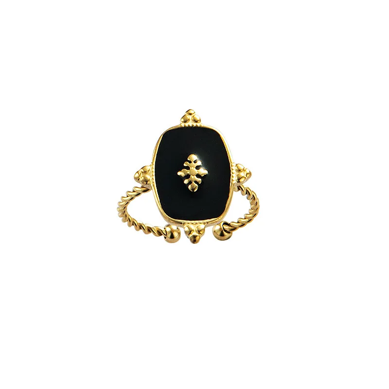 

Factory wholesale Retro simple black oil drop open design not fade stainless steel vintage adjustable rings jewelry women