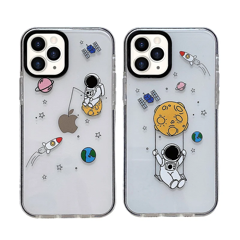 

Couple Clear Cartoon Funny Spaceman Astronaut Star Planet Soft Phone Case For iPhone 12 11 Pro Max XS XR 8 7 Plus