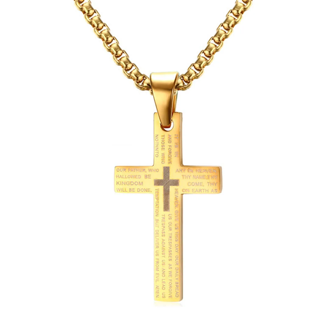 

NLJSF00044 Mens Surgical Steel Prayer Christian Bible Words Laser Cross Pendant Necklace