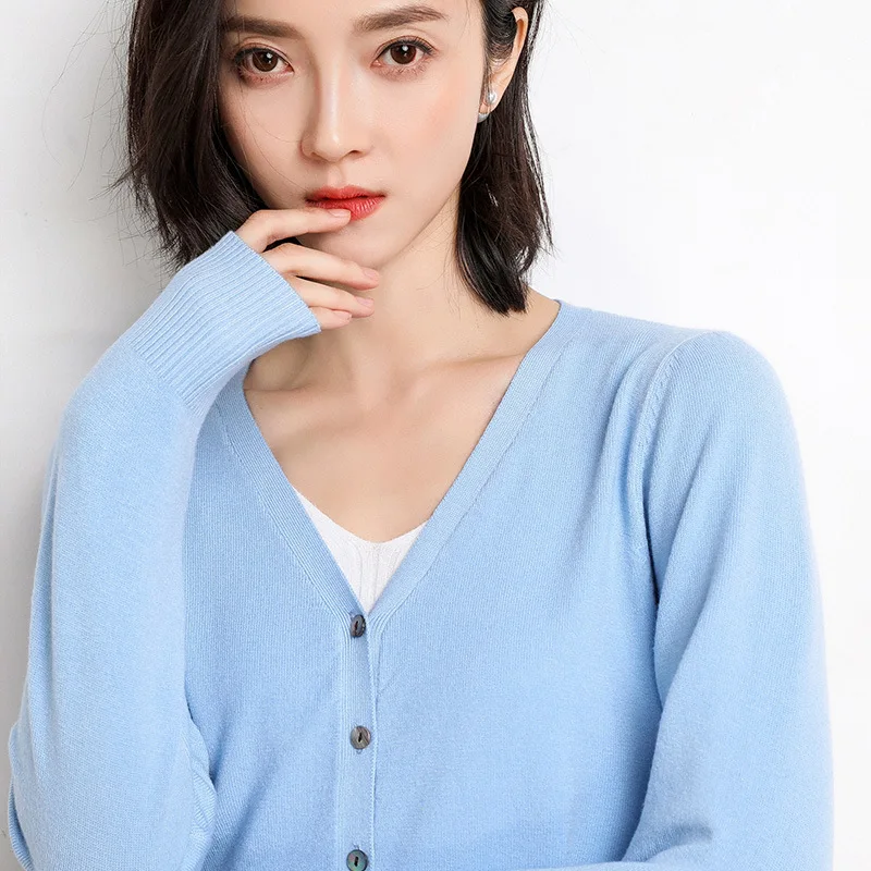 

Spring New Solid Color Single Breasted Simple Sweater V-Neck Sweater Jacket Women's Long Sleeve Knitted Cardigan