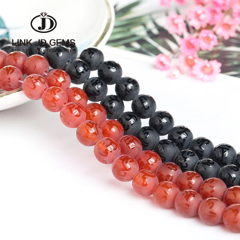 

Wholesale Natural heaven eye Loose Beads Frost Red carved Buddha tibetan Agate stone beads