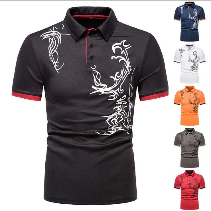 

Polo Shirts 2021 Fashion Brand Short Sleeve Printed Shirt Men Casual Solid Breathable Tops Tees