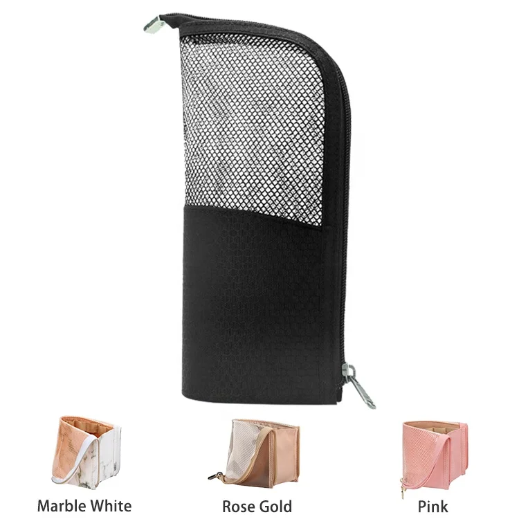 

Relavel Dual Function Black Small Waterproof Stand Up Organizer Divider Makeup Brush Holder For Travel