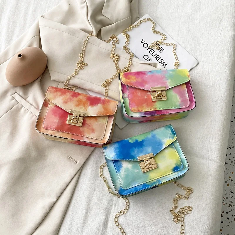 

Colorful women popular rainbow tie dye hand bags pu leather bags women handbags, 3 color options