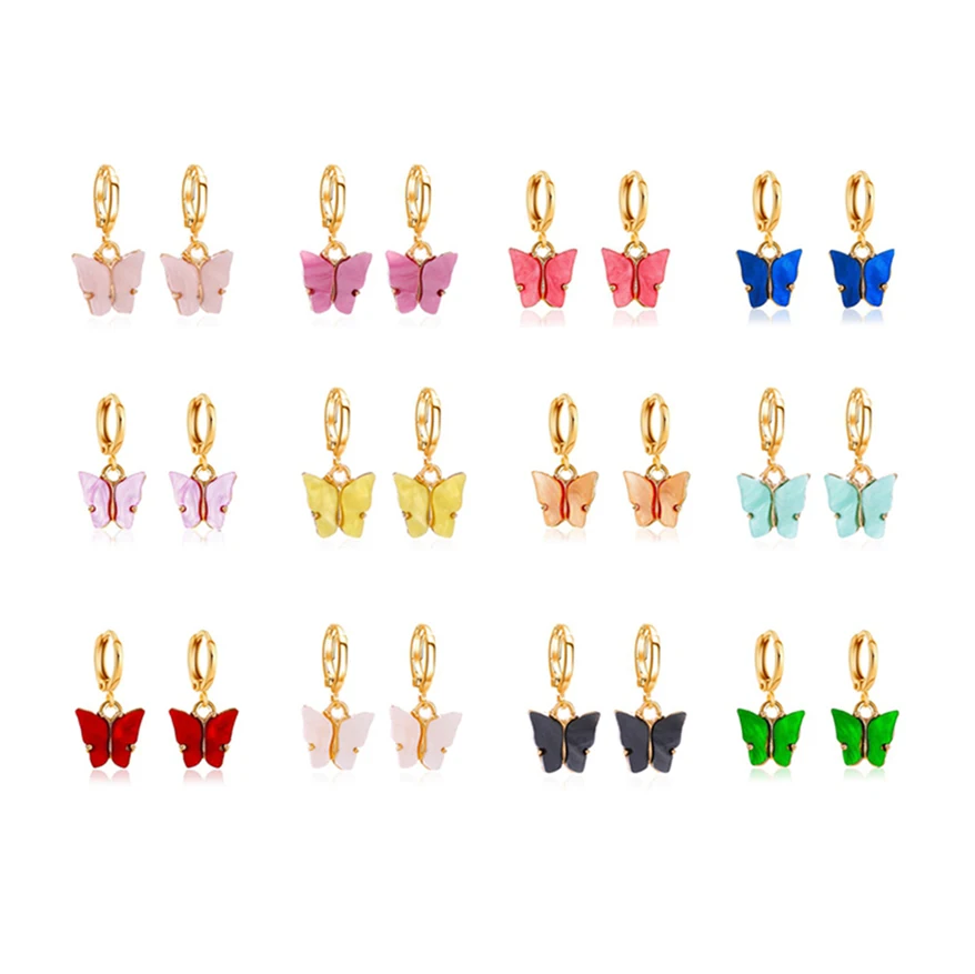 

SINSHINE INS 12 Colors Summer Bohemian Resin Cute Small Butterfly Clip On Hoop Earrings Acrylic Butterfly Huggie Earrings, 12 options