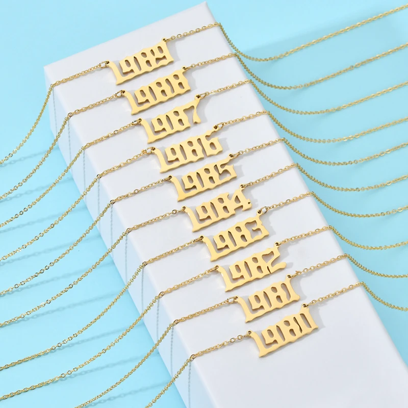 

Cheap Stainless Steel Gold Pendant Necklace Custom Birth Year Number Necklace