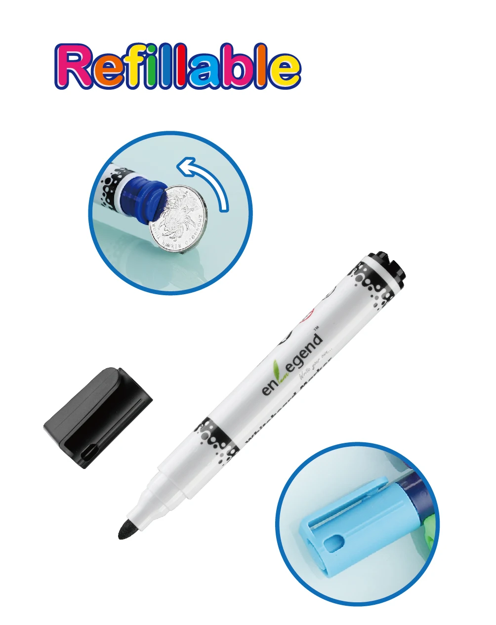 New Arrival Dryerase Marker Ecofriendly Refillable Whiteboard White