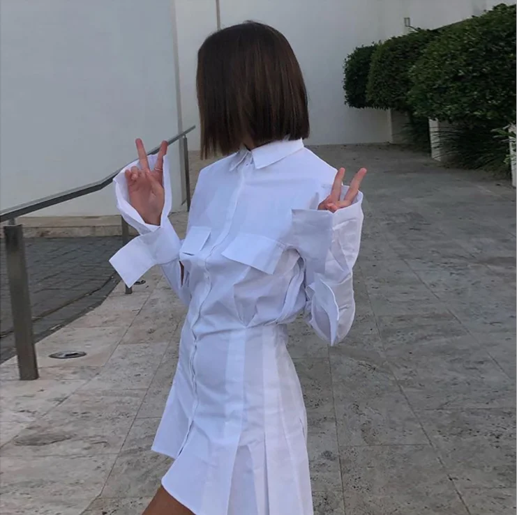 

YQ2744 2020 Fall clothing Women White Shirt Dress