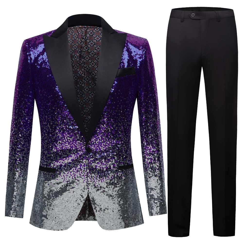 

Men's Stylish Black Blue Violet Two Color Sequins Slim Fit Shiny Blazers Party Prom Stage DJ Singers Suit Jacket Costume Blazer