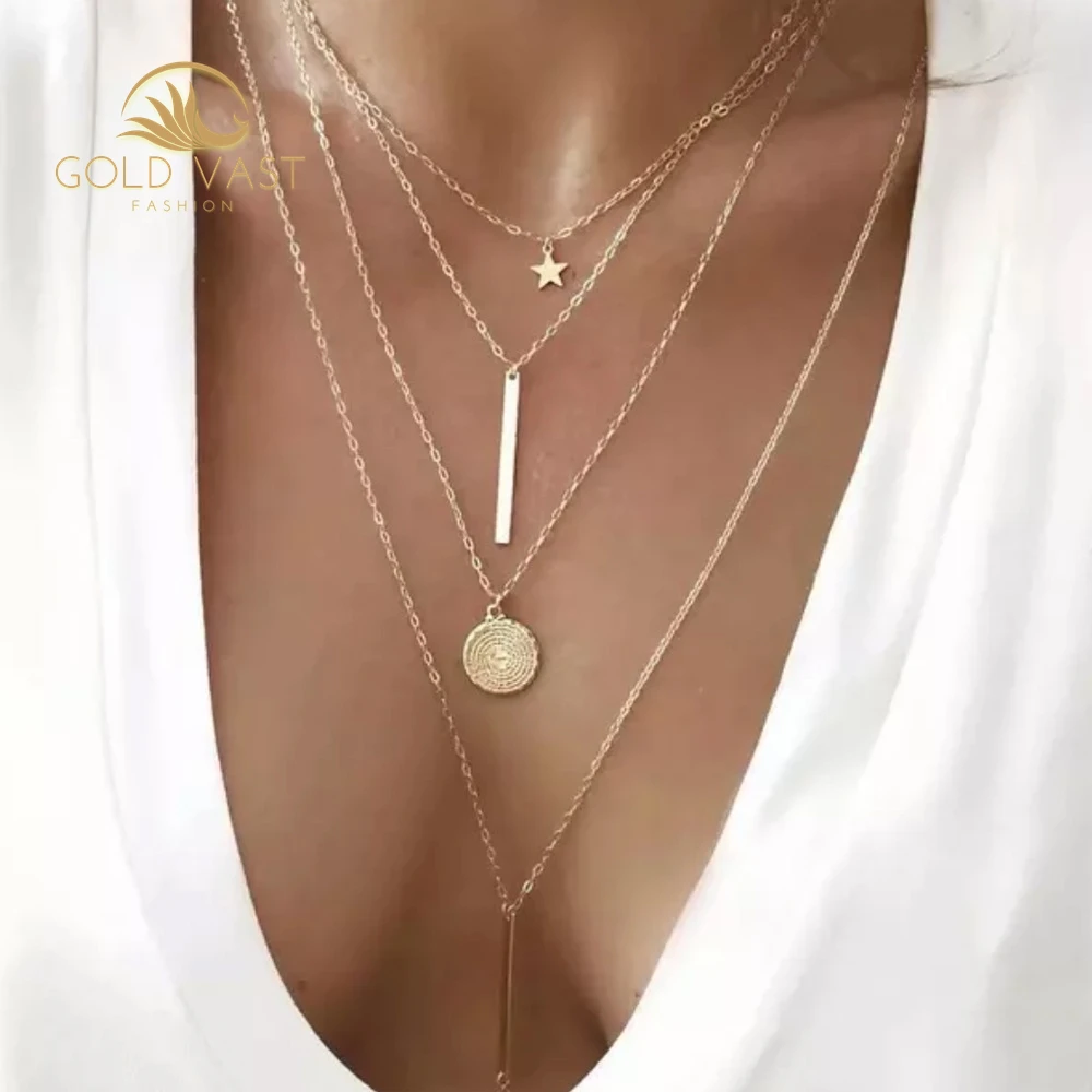 

bohemia pearl jewelry necklaces stainless steel trendy alloy necklaces set gold link necklaces chain halskette collier collares, Gold color