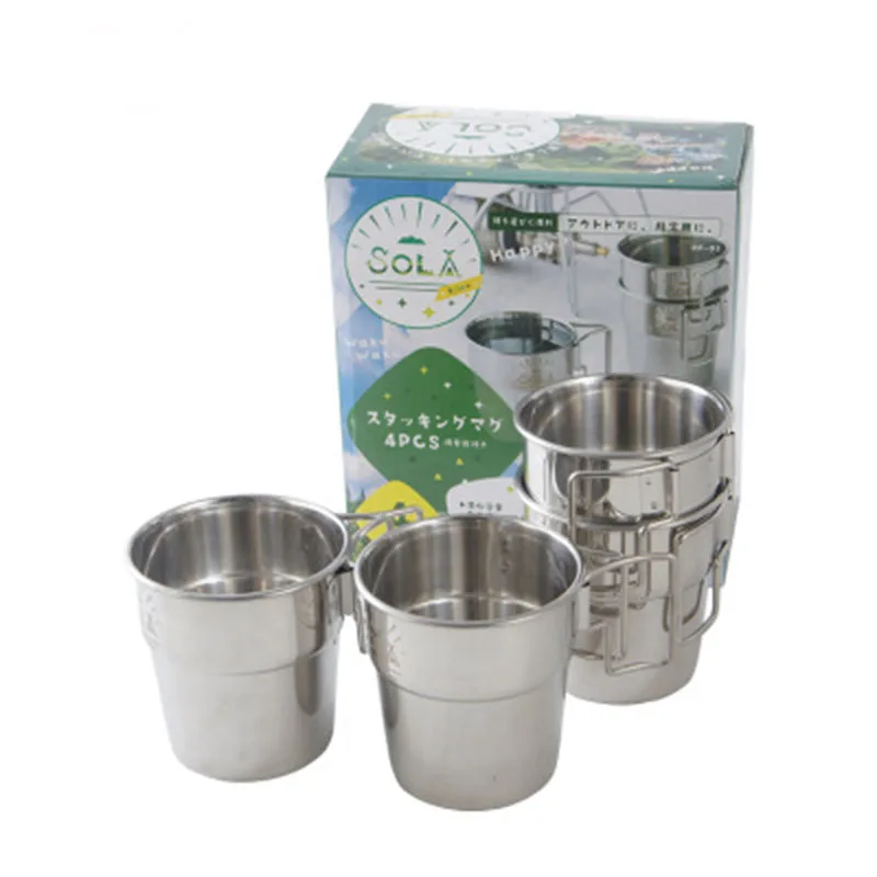 

Outdoor stainless steel folding 4-piece portable barbecue water cup