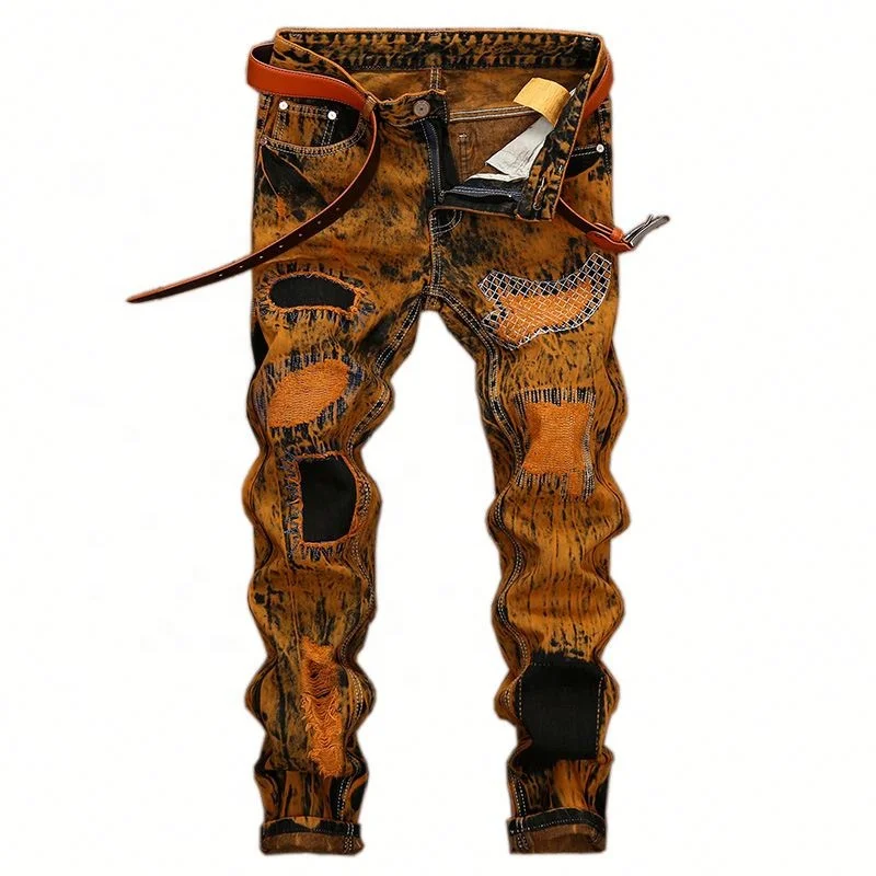 

Retro Trendy Pants Jeans Men's Ripped Straight Men's Jeans, Brown