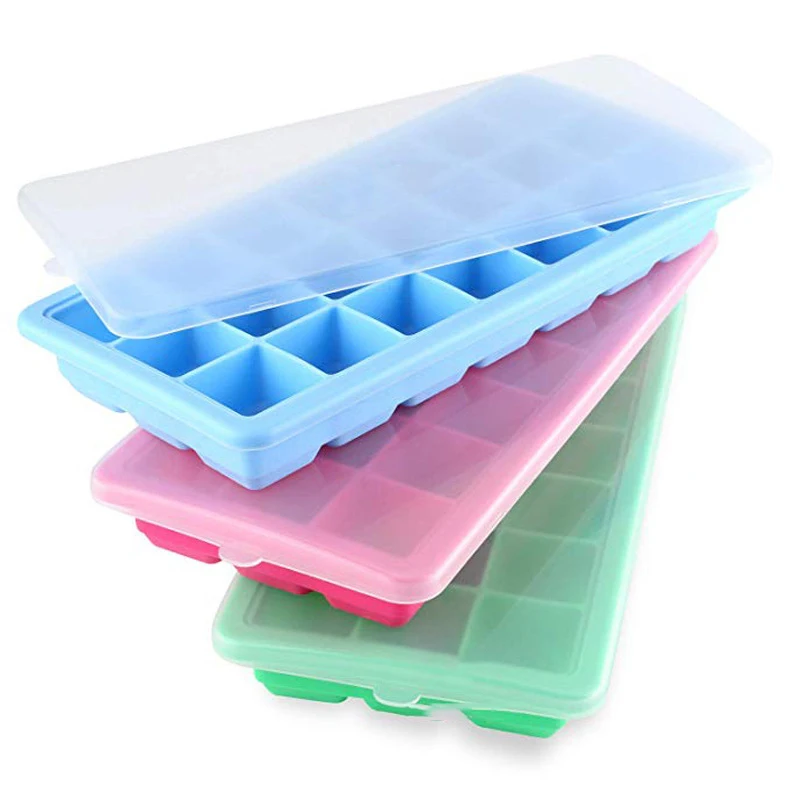 

BBA425 21 Grids Silicone Ice Cube Mold Silicone Children's Complementary Food Box Silicone Ice Tray with Cover, As picture