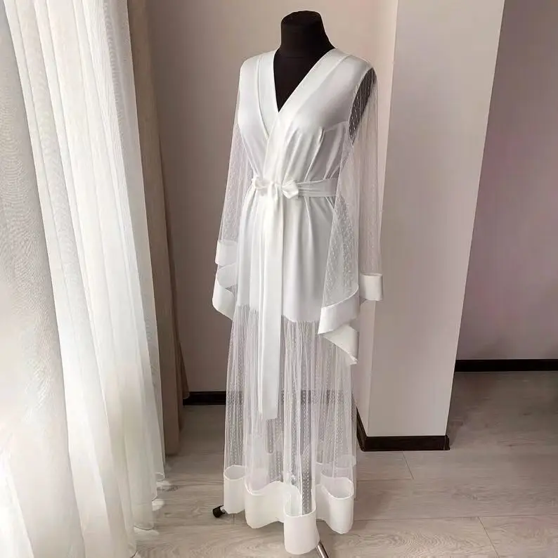 

New Design Patchwork Bridal Robe for Wedding, White