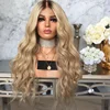 Hot Selling Virgin Hair 180% Density Ombre Blonde Color 22inch Exotic Wave Lace Front Wig With Transparent Lace Single Knots