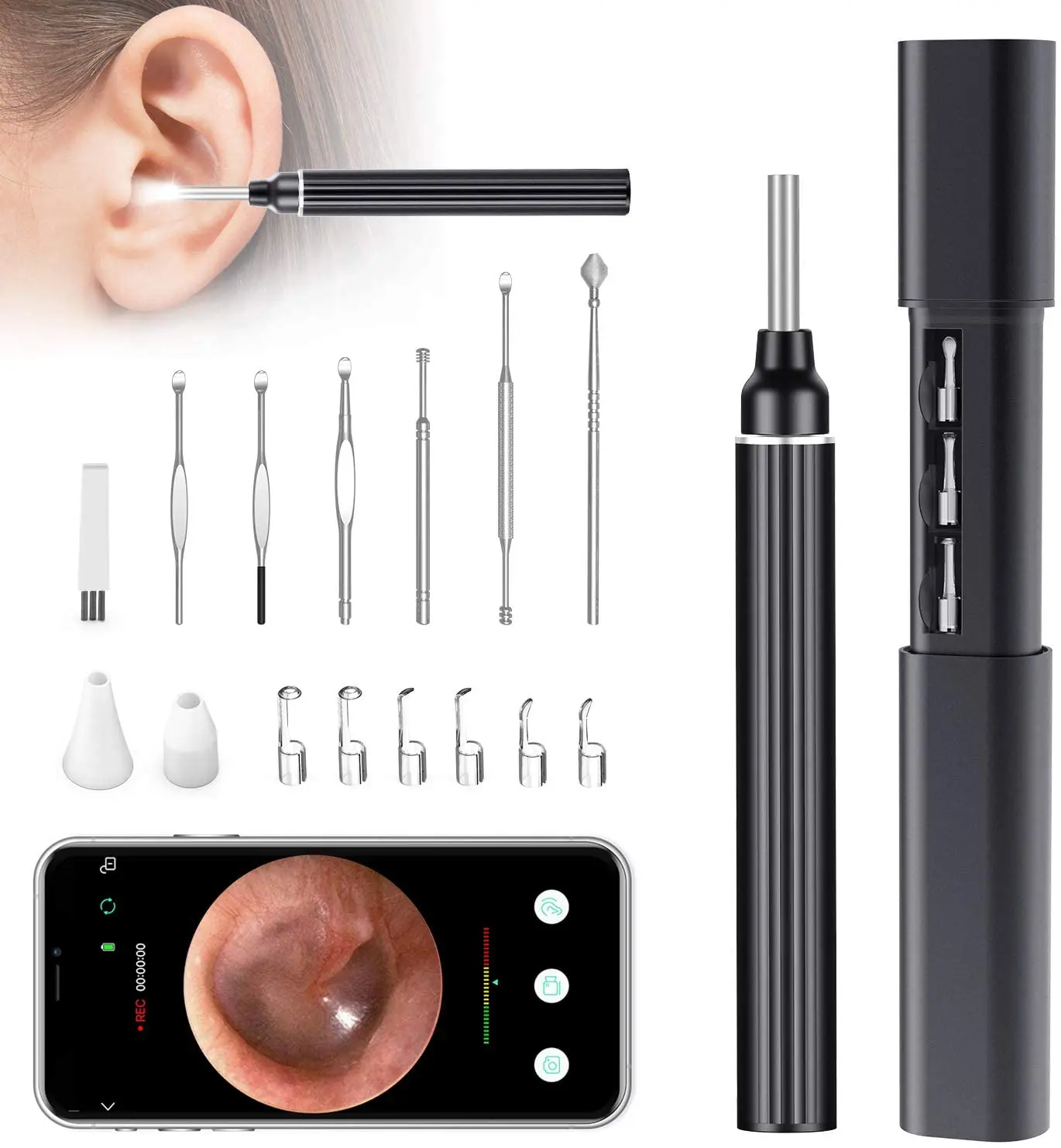 

private label 2021 dropshipping Ear Wax Remover waterproof Ear Cleaner Wireless Endoscope Otoscope Camera ear wax kit