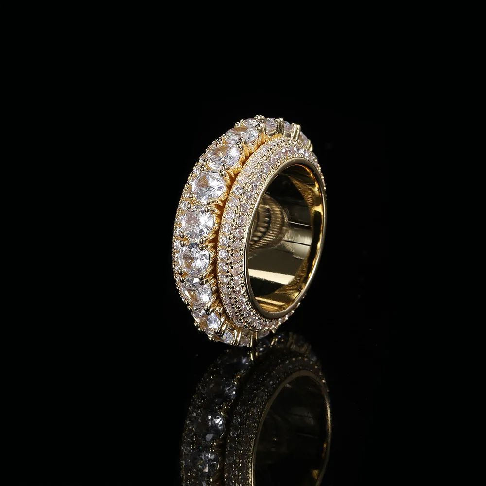 

NUOYA Wholesale Iced Out Jewelry Hip Hop Ring Men Rotating Cz Gold Plated Cuban Rings