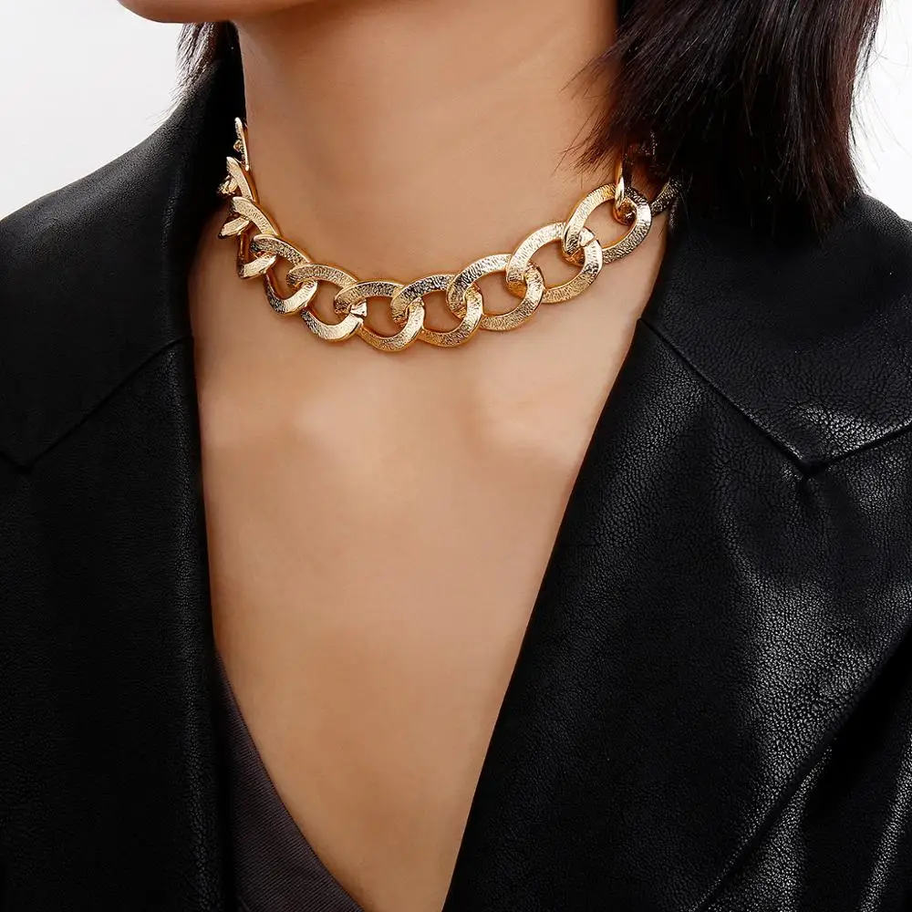 

SHIXIN Punk Gold Color Chunky Necklace Women Luxury Gorgeous Minimalist Chain Necklace for Women Fashion Jewelry