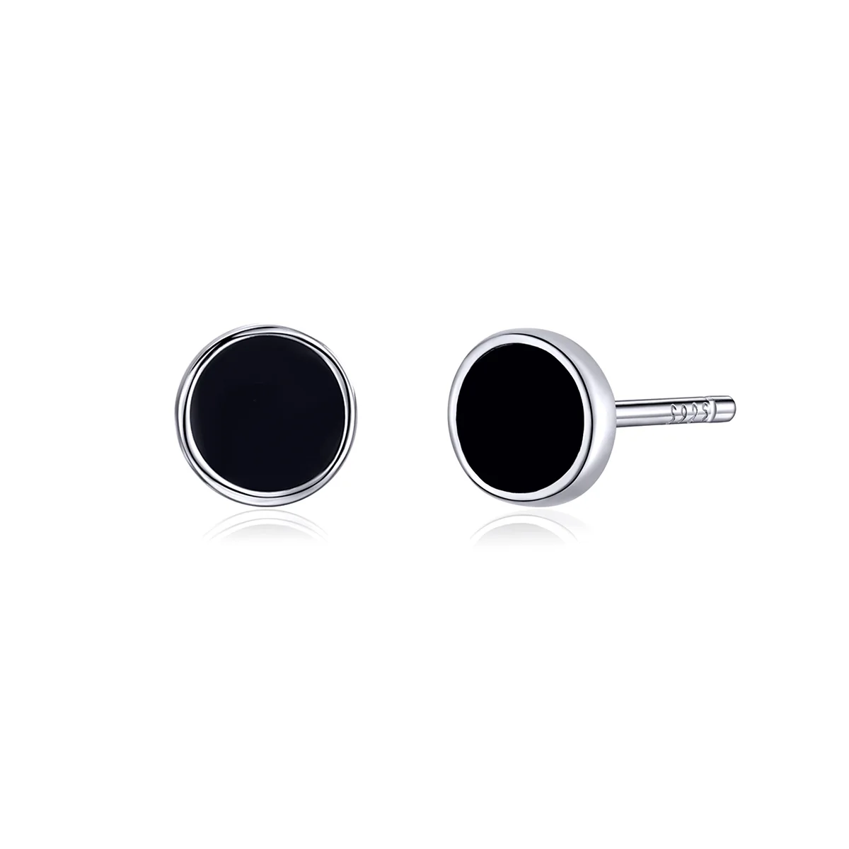 

Enamel mini black round slice 925 silver earring studs
