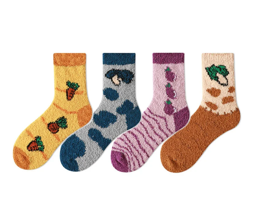 

Fashion Funny Fruit Microfiber Soft Winter Sock Carrot Thermal Plush Cozy Slipper Socks for women girls N8313, As picture shows