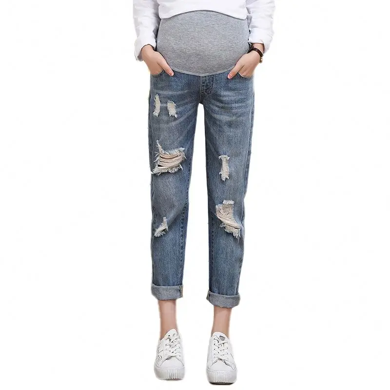 

Maternity Jeans Ripped Belly Support Pants Loose Maternity Pants, Picture shown