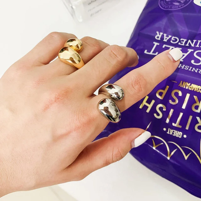

New Fashion Big Large Opening Ring Chunky Dome Wide Ring for Women, Gold silver