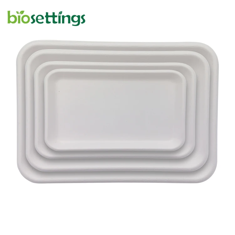 

PFAS FREE Party tableware supplier small/large tray&lid custom bodegradable sugarcane bagasse lunch food tray