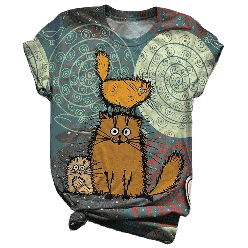 

Summer 2020 New Women's Short Sleeve 3D Animal Printed O-Neck Top T-Shirt