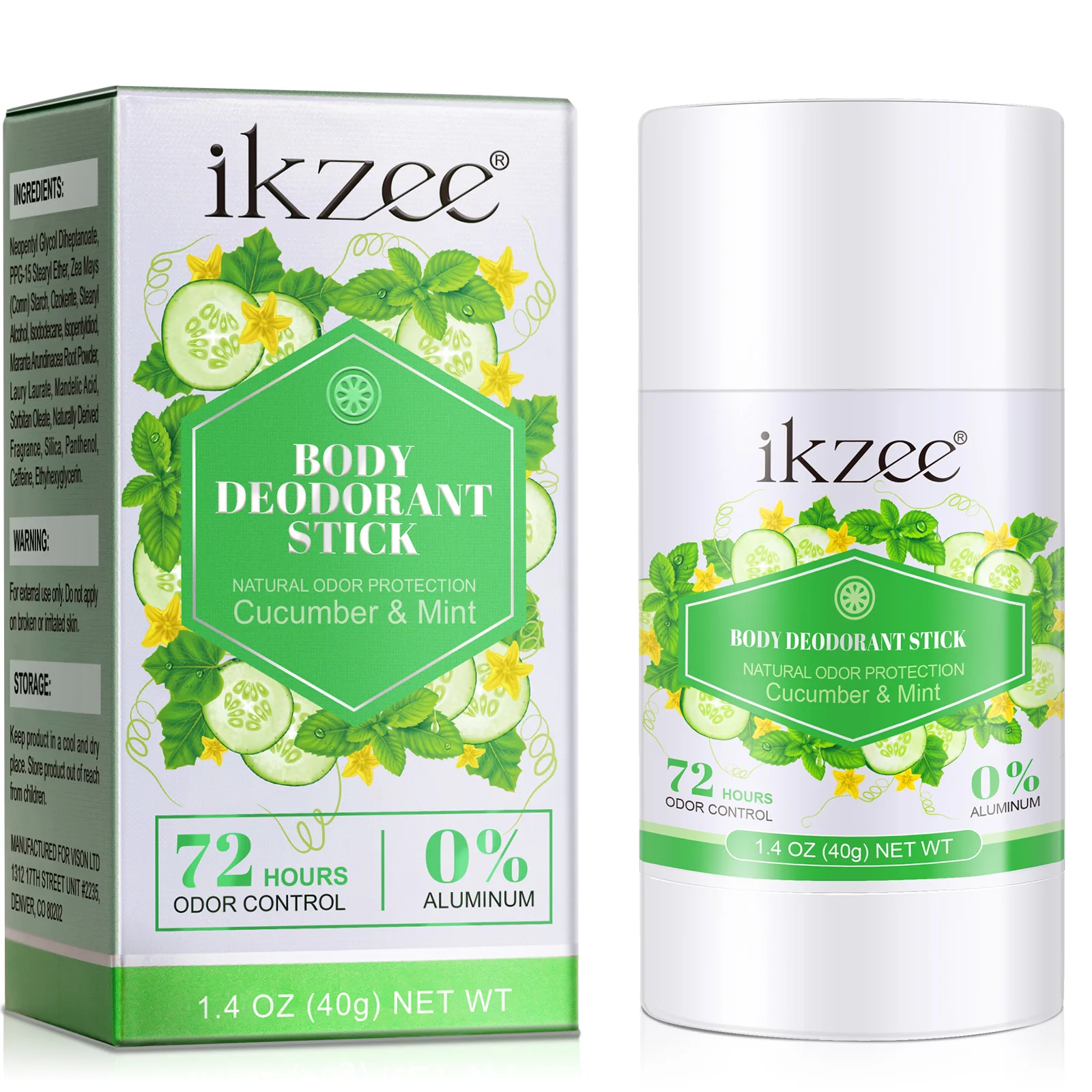 

IKZEE private label 40g organic cucumber mint reusable custom body underarm natural men lady speed stick deodorant