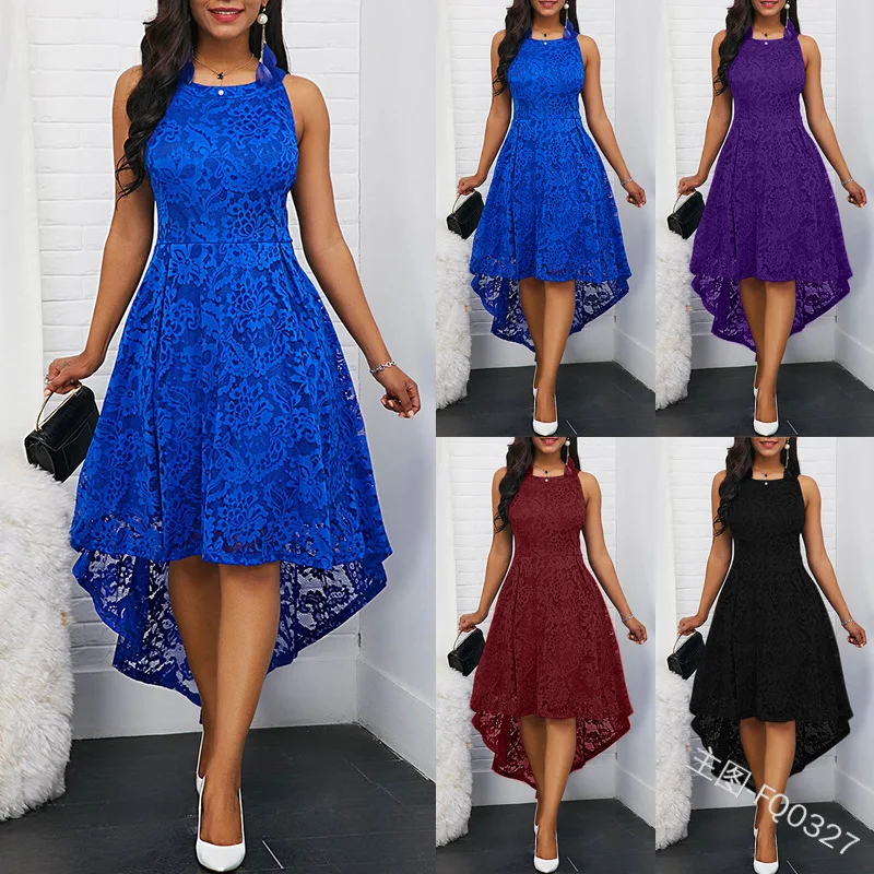 

Trending 2022 spring women clothing evening dresses Sexy round neck sleeveless lace casual dresses