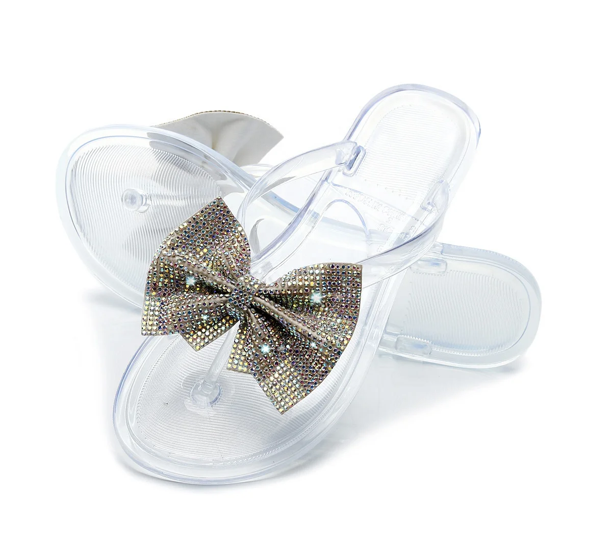 

3 Colors glitter rhinestone bowknot flip flops slides beautiful clear pvc women jelly sandals, Black