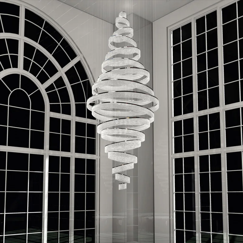 Custom home pendant light Spiral Long Crystal Chandelier for Foyer