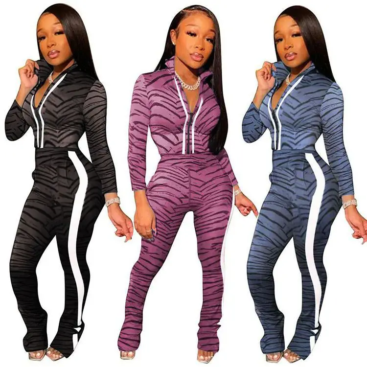 

08151NB 2020 Fall And Winter Fashion Leopard Print Women Sports Casual Suit Track Suit Outfits Two Piece Set Women Clothing
