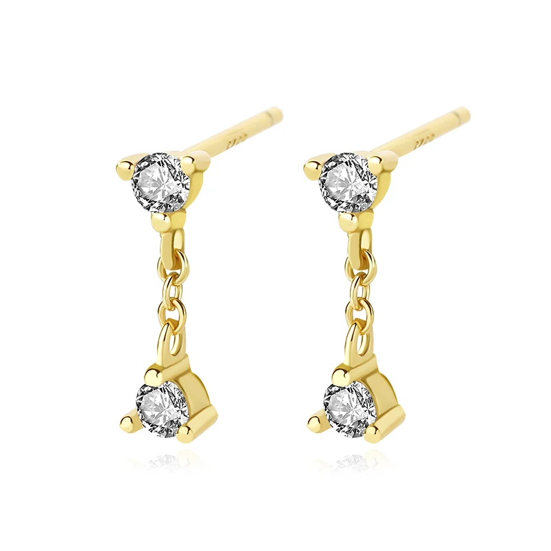 

Damila Wholesale 925 Silver Jewelry 18K Gold Plated Simple Earrings Two Zircon Drop Stud Earrings For Women