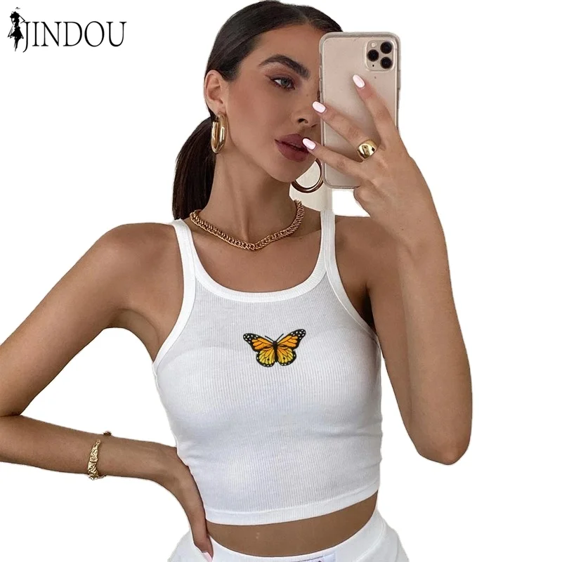 

Trendy new wholesale butterfly print sexy crop tank top for women