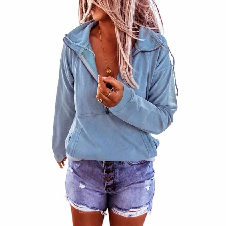 

Custom Women Fashion Drawstring Solid Color Half Zip Up Long Sleeve Womens Sweatshirt Logo