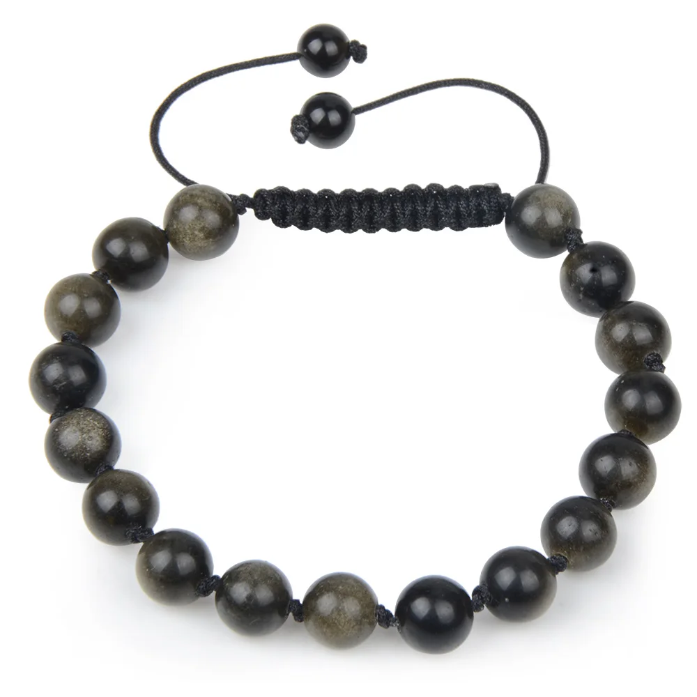 

Adjustable Natural Gemstone Gold Obsidian Stone Beads Bracelets
