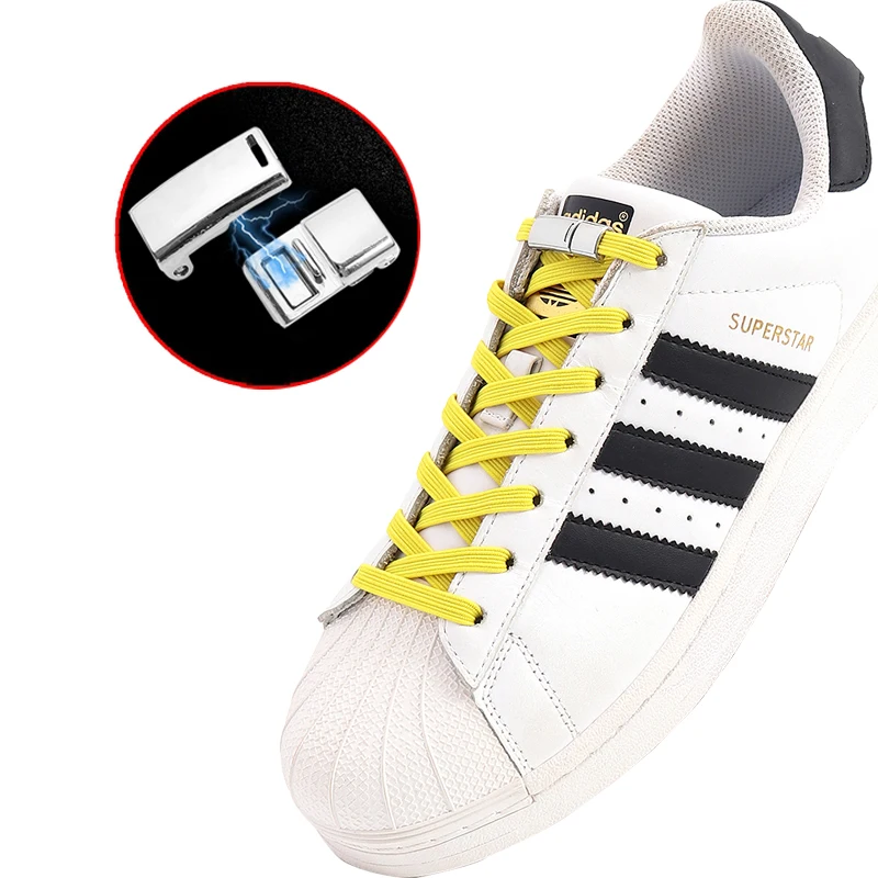 

Flat Shoe Laces Magnetic Metal Lock No Tie Shoelaces Used For All Shoes Child Adult Sneakers Lazy Elastic Shoelace