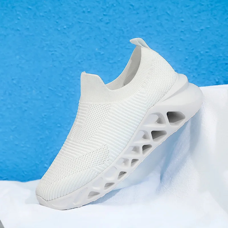 

Casual Flying Knit Socks Shoes Breathable Low Sole Mesh Women Running Shoes, White