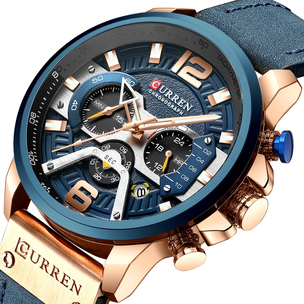 CURREN 8329 New Fashion Watches Stainless Steel Leather Strap Sports Chronograph Quartz Watch Men Relogio Masculino