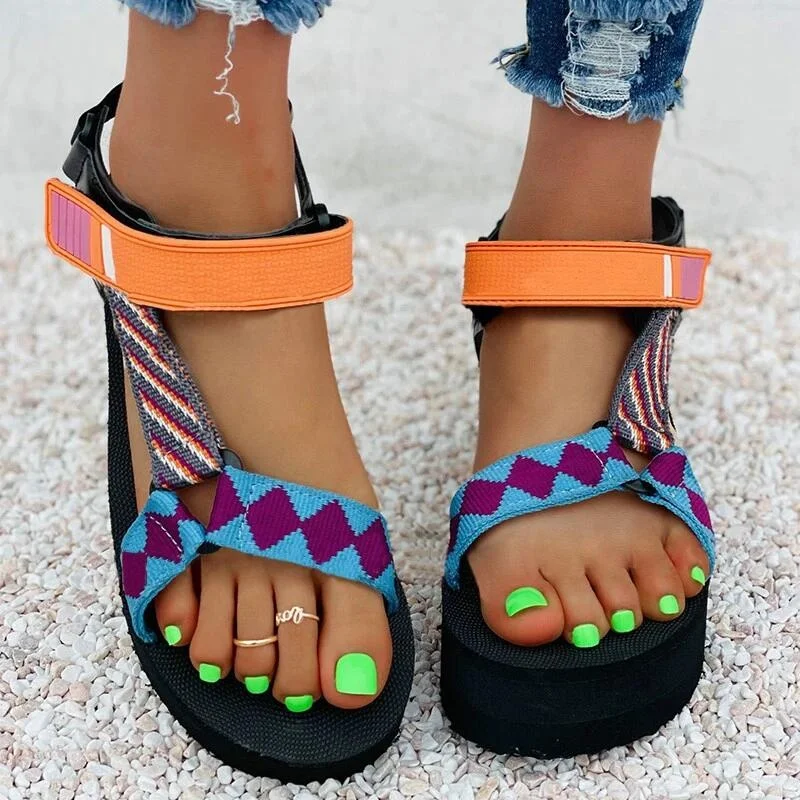 

New Arrivals 2021 Platform Sandals for Women Fashion Printing Slides Magic Strap Slipper Sandals, 3 colors