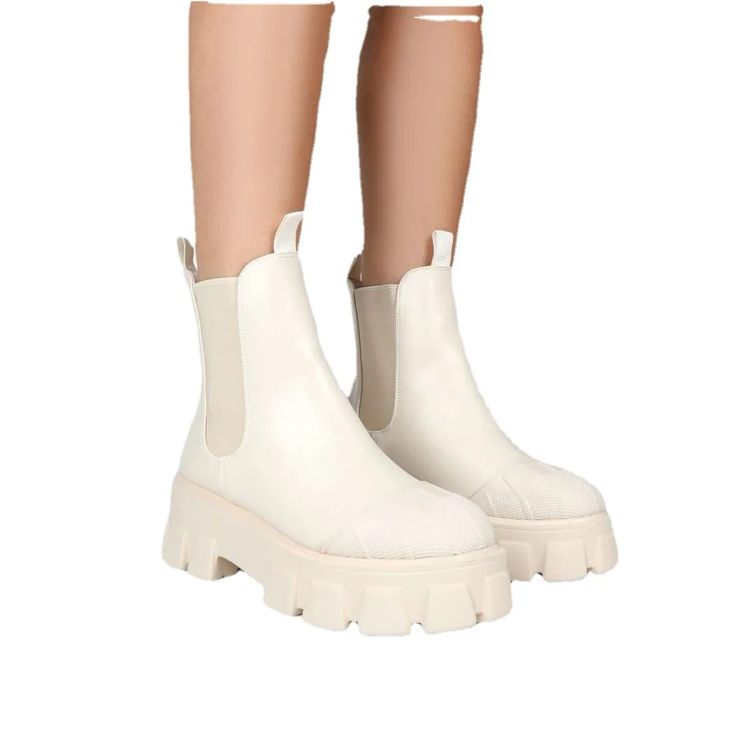 

2021 Fall Winter Pu Elastic Low Heel Martin Boots Women's Plus Size Short Boots