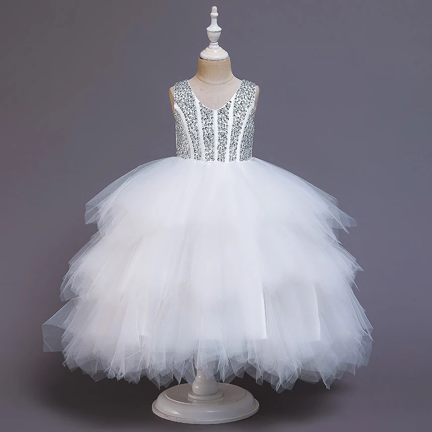 

2020 Unique baby kid girl evening ball gown party dress white long, Black, white