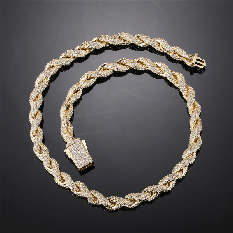 

Hip Hop 8MM Iced Out Rope Chain Cuban Link Chain Box Clasp 5A Zircon Necklace Choker Men Jewelry