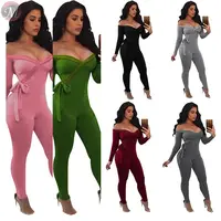 

9110512 wholesale fashion off shoulder solid bandage elegant Jumpsuits Women 2020 Sexy